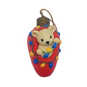 Vtg 1994 Avon Cute Red Christmas Tree Light Bulb With Mouse Inside Ornament CL2